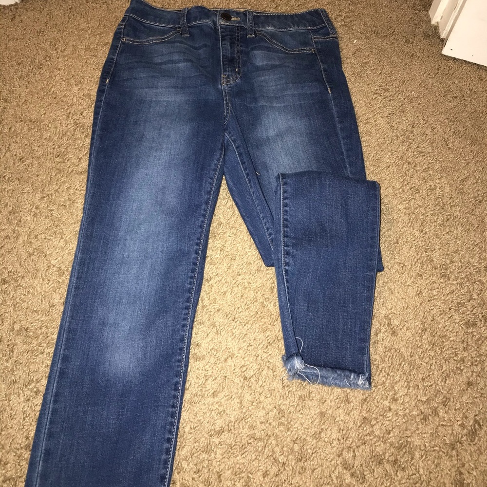 high rise blue jeans